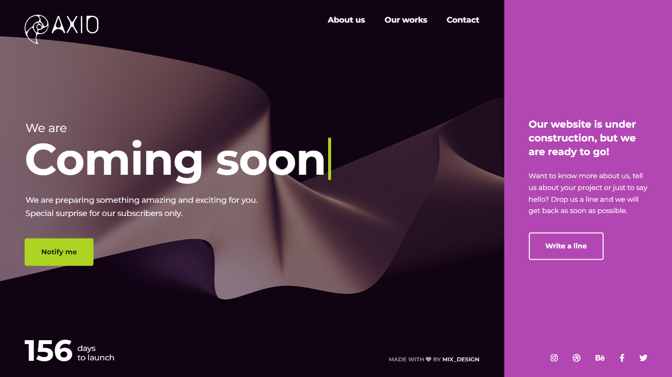 Axio Coming Soon Template Preview Screen