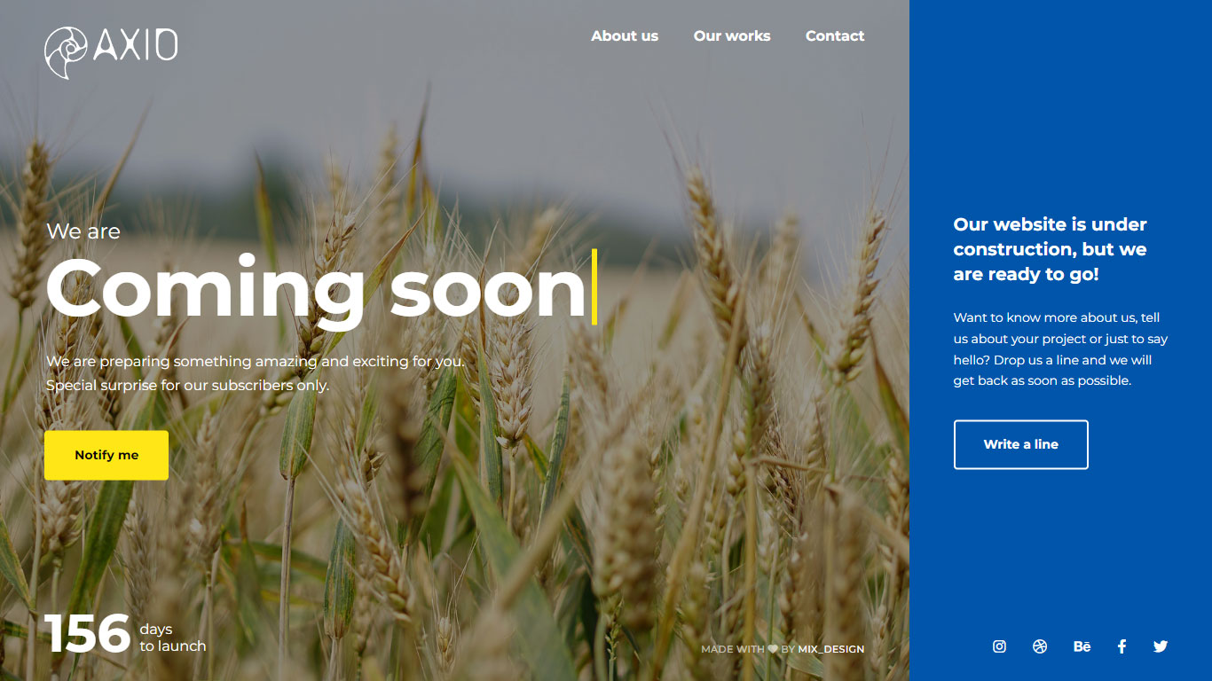 Axio Coming Soon Template Preview Screen