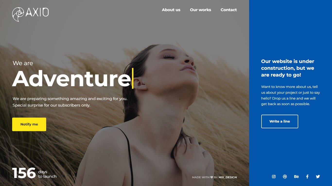 Axio Coming Soon Template Preview Screen