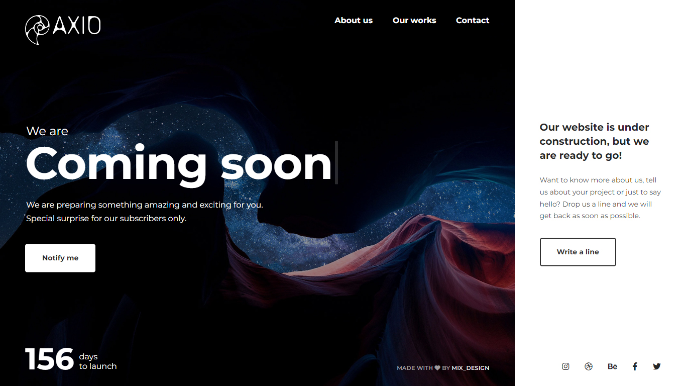 Axio Coming Soon Template Preview Screen